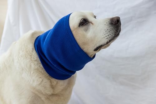 Image of Calming Dog Snood - Anti-Anxiety Ear Cover Neck Gaiter Safe & Sound Noise Reduction Dog Ear Snood Blue L
