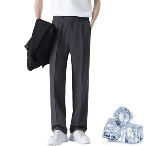 Dualego EaseMotions Super Stretch Ice Silk Comfort Everyday Pants, Denimblack Fleurosta Mens Slim Fit Lightweight Trousers