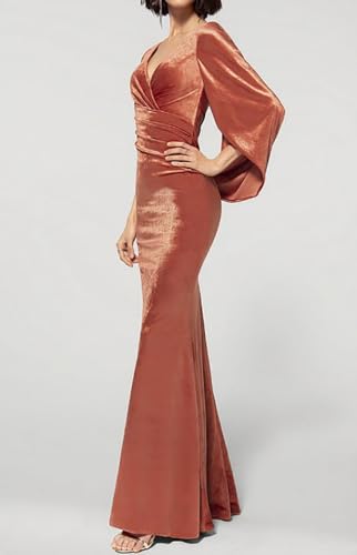 Velvet Bridesmaid Dresses for Women with Sleeves Mermaid Long Formal Maxi Dress Wedding Guest NA2222