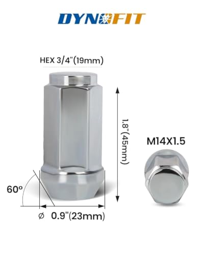Image of Dynofit M14x1.5 Lug Nuts Compatible with Ford Chevy GMC Ram 1500,24pcs Chrome Tuner Wheel Nuts fit Silvarado Sierra F150, One Piece Design Skinny Closed End Studs for Aftermarket Wheels