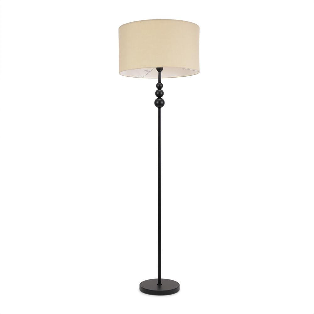 ValueLights | Matt Black Stacked Ball Single Stem Standing Floor Lamp with Cream Drum Shade | Floor Lamps & Torchieres, Home Décor & Improvement Essential | Includes Bulb
