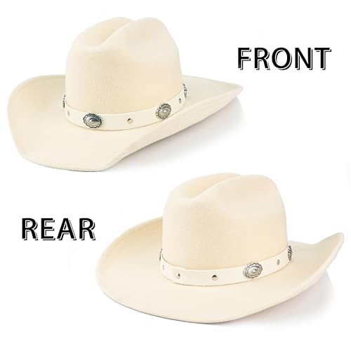 Image of 100% Wool Western Cowboy Hat for Men Women Classic Fedora Hat Felt Cowgirls Hats with Two Decorative Bands