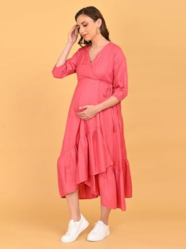 Image of The Mom Store Maternity and Nursing Wrap Dress for New Mom | Pre and Post Pregnancy Wear for Womens | Trendy Stylish Printed Friendly Dresses for Women | Comfortable