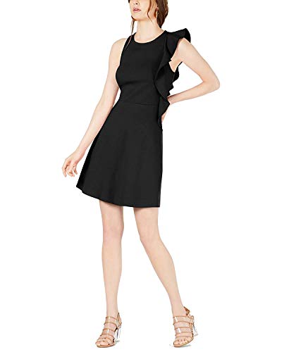 Bar III Women's Asymmetric Fit & Flare Ruffled Dress Black at Amazon Women's Clothing store