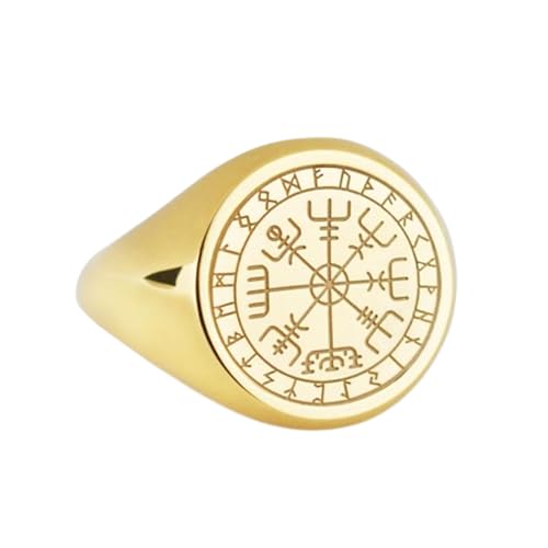 Boussole viking en argent 925 bague chevalière ronde plaquée or