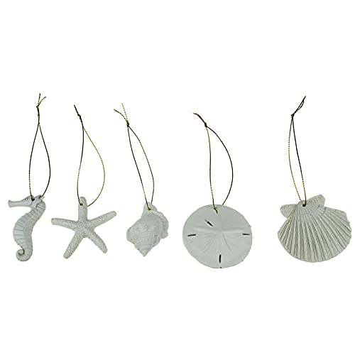 30 Pieces Resin Starfish Seahorse Sanddollar Conch & Seashells Set With Rope For Christmas Tree Hanging Ornaments Beach Theme Wedding Home Decor & Diy Crafts (Beige) #TOP1
