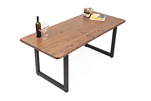 Gozos Bejar Table Salle à Manger Arrondie Massif | Table à Manger Bois de pin Massif avec métal U-Pieds | De Haute qualité | Plateau de Table Industrielle 40 mm | 4-6 Personnes | 160 x 80 cm Cover