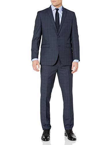 Kenneth Cole New York Men's Slim Fit 2 Button Suit with Side Vent, Navy Berry, 40 Regular