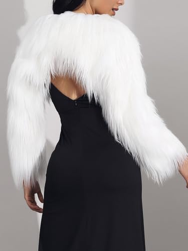 EASEDAILY Women's Bolero Shrug Fur Jacket Long Sleeve Crop Top Faux Open Front Cardigan Evening Dress Cover Up for Bride3