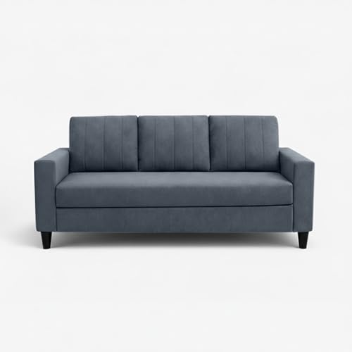 Image of Hendrick Plush Velvet 3 Seater + 2 Seater Sofa Set | Silken Velvet Suede Upholstery | Designer Sofa Set for Living Room & Office Spaces (Dark Grey)