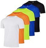 Real Essentials 5 Pack: Youth Dry-Fit Wicking Active Athletic Performance Short Sleeve T-Shirt Boys & Girls...