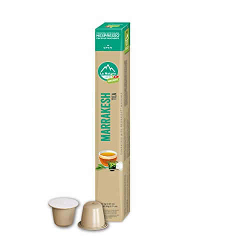La Natura Marrakesh Green Tea Pods - Certified Organic - For Nespresso Original Line Machines - 10 Pods - Compostable Capsules - NOT FOR VERTUO