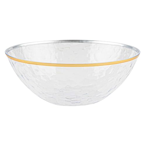 EcoQuality 112 oz Clear Hammered Salad Bowl with Gold Rim - Disposable, Elegant Tableware for Casual and Special Occasions Modern Decorative Salad Bowl Ideal for Dining and Entertaining (2)