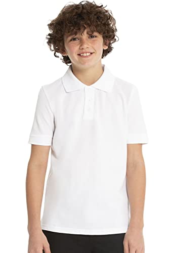 Image of Real School Classroom Uniforms Kids' Short Sleeve Pique Polo | 3 Button Placket, Side Vents, Droptail Hem, Ribbed Trim, Comfortable Everyday School Wear