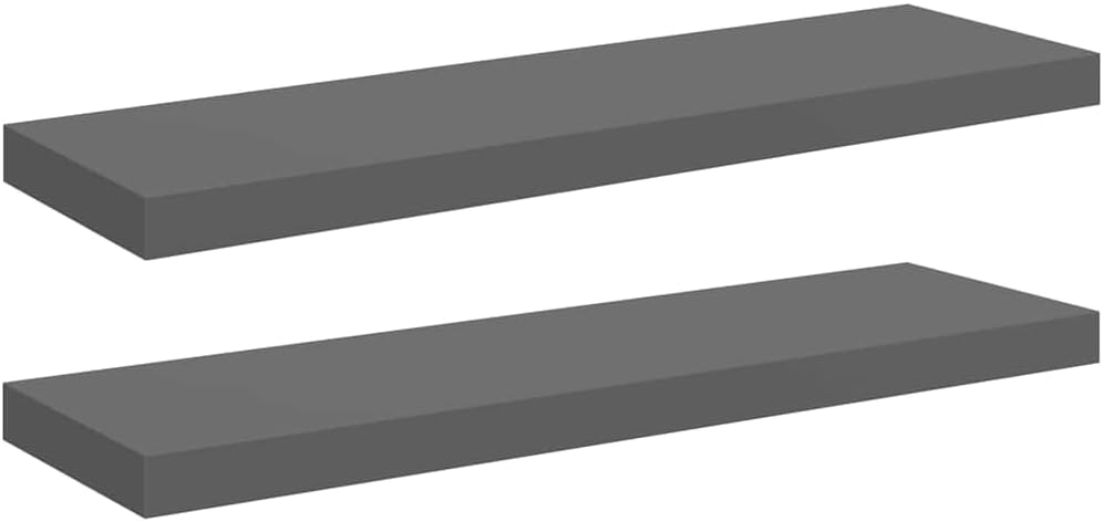 Honeycomb Wall Shelf Set of 2, High Gloss Grey MDF Wood, 31.5x9.3x1.5in Floating Ledge Shelves for Living Room, Bedroom, Bathroom Decor