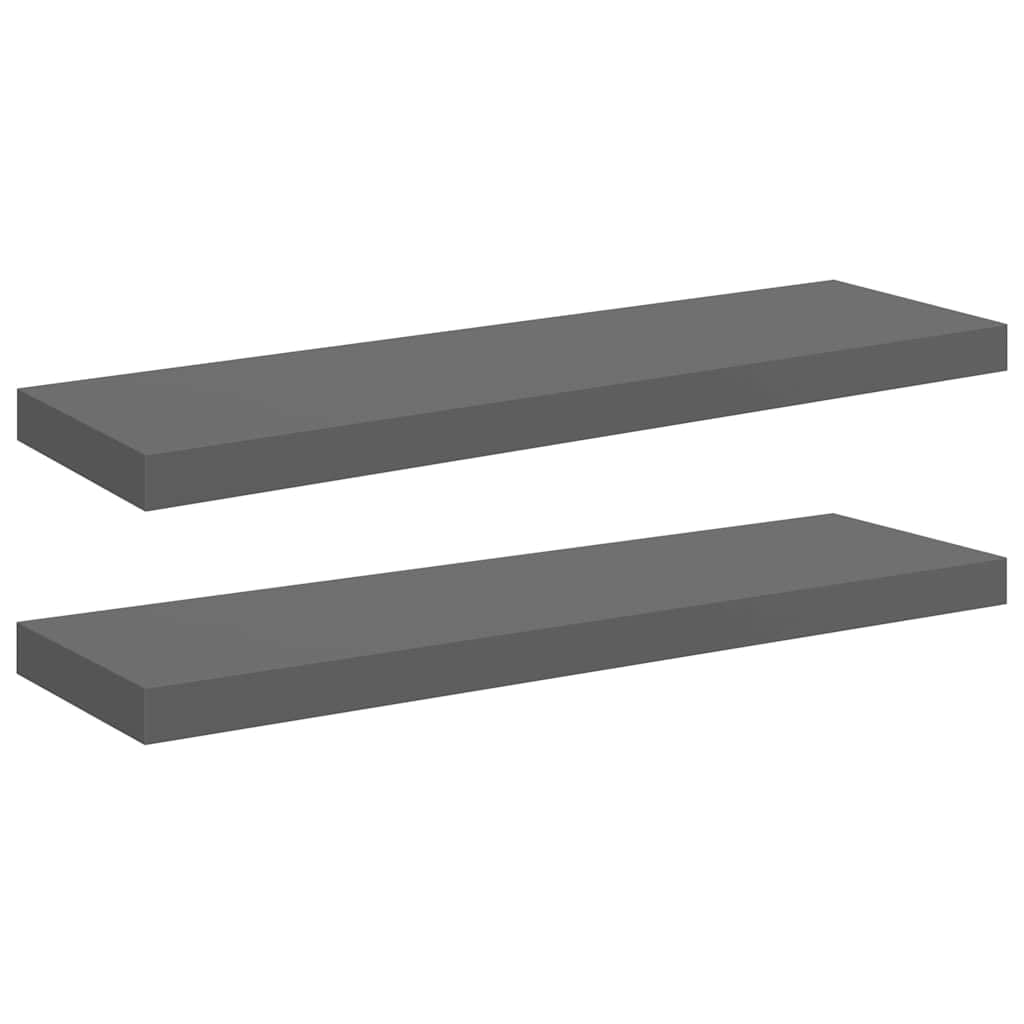 vidaXL 2x Floating Wall Shelves Home Display Bookcase Wall Ledge Board Rack Hanging Shelf Invisible Mounting High Gloss Grey 80x23.5x3.8 cm MDF โ image 1