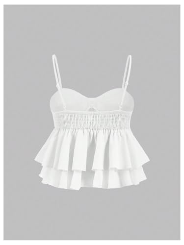 SHENHE Women's Bow Ruched Bust Tiered Ruffled Smocked Cami Top Peplum Babydoll Top2