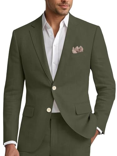 Linen Suits for Men 2 Piece Suit Casual Lightweight Men's Linen Suit Blazer Jacket Pant Men's Suits for Wedding Prom
