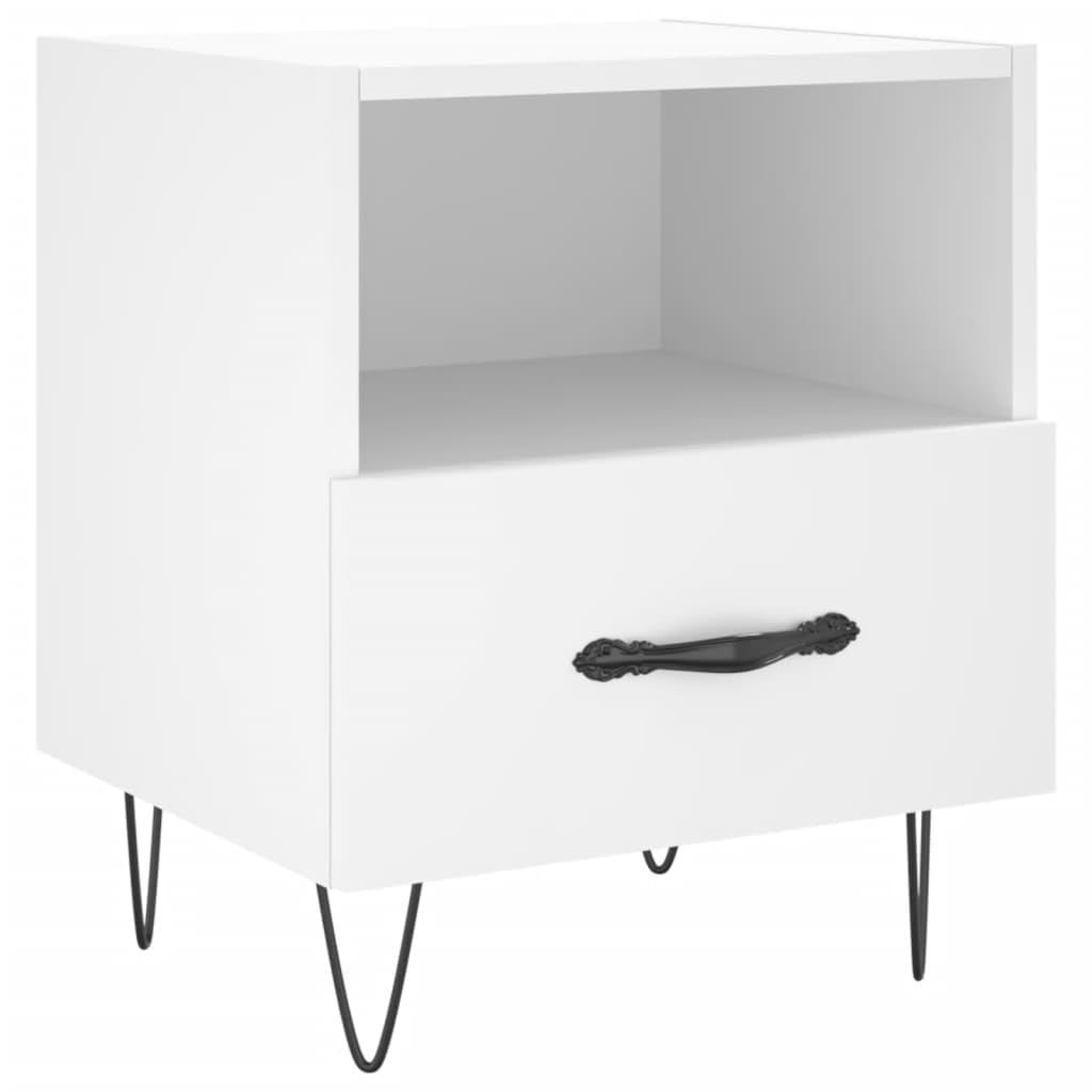 Petite table de nuit en bois et métal blanc avec tiroir pour rangement de chambre