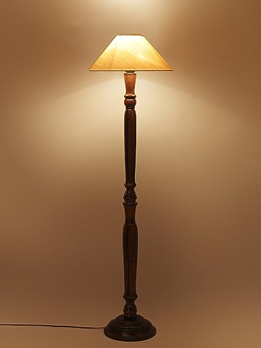 Image of Devansh Off-White Coolie Cotton Wooden Floor lamp -33