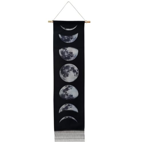 Tapiz de pared de algodón contra paredes vacías: decoración boho con fases lunares