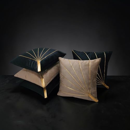 Image of Home Velvet Cushion Cover with Golden Stripes, Aqua Pack of 5, 16x16 to 26x26 Inch (Mouse /Black, 22x22in)
