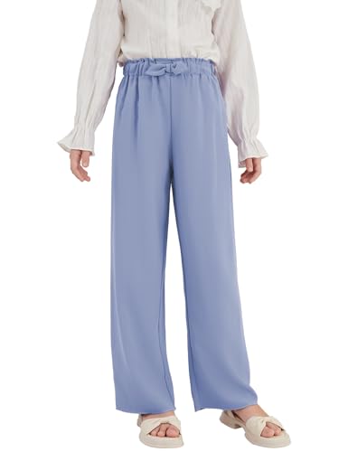 Image of Girls Wide Leg Palazzo Pant Loose Straight Cute Bow Waist Spring Summer Lightweight Dress Pant for Kids 5-14Y