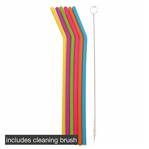 Dotz Satz von 6 gekrümmte Silikon Trinkhalme in Farben mixen mit Reinigungsbürste 25cm