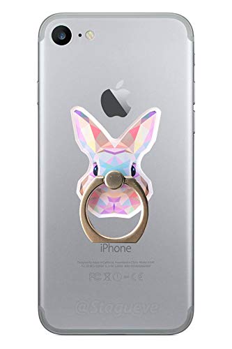 「e.coco」お洒落 幾何学動物柄 トラ オオカミ ライオン ウサギ ヒョウ 兎 スマホリング アイリング 携帯リング スタンド機能 バンカーリング 360°回転 落下防止 指輪型 ホールドリング iPhone/Android/ipad各機種対応 (ウサギ)