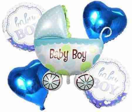 Littlin Baby Boy Pram Theme Foil Balloon for Party Decoration (Pack of 5)