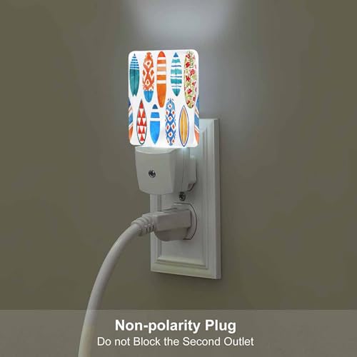 Image of LED Night Light,Wave Watercolor Surfboard Summer Beach LED Night Light Plug into Wall with Dusk to Dawn Light Sensor White Energy Efficient Nightlight for Bedroom Hallway Living Room Kitchen