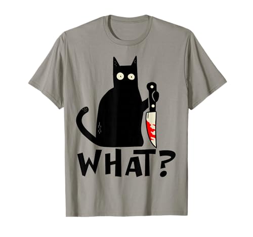 Cat What? Murderous Cat With Knife Funny Black Cat T-Shirt