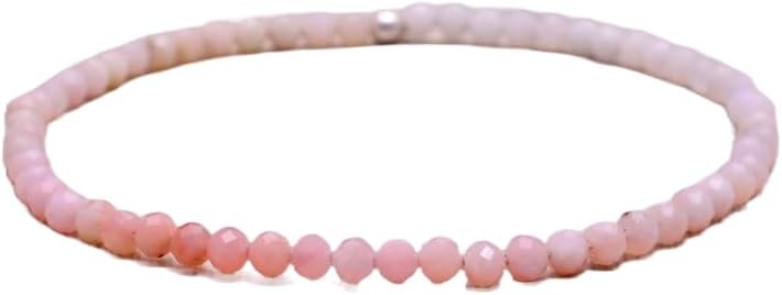 LKBEADS Natural Shaded Pink Opal Gemstone rondelle 4mm faceted 7inch Beads Stretchble bracelet crystal healing energy stone bracelet for Women & Men Adjustable Size
