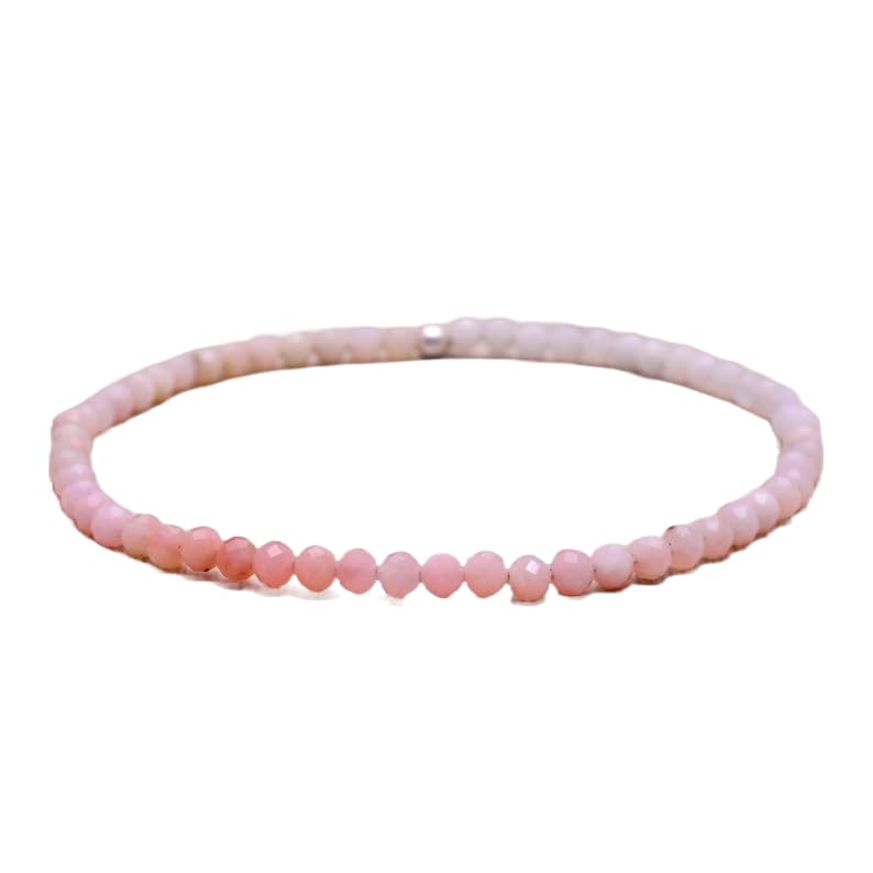 LKBEADS Natural Shaded Pink Opal Gemstone rondelle 4mm faceted 7inch Beads Stretchble bracelet crystal healing energy stone bracelet for Women & Men Adjustable Size
