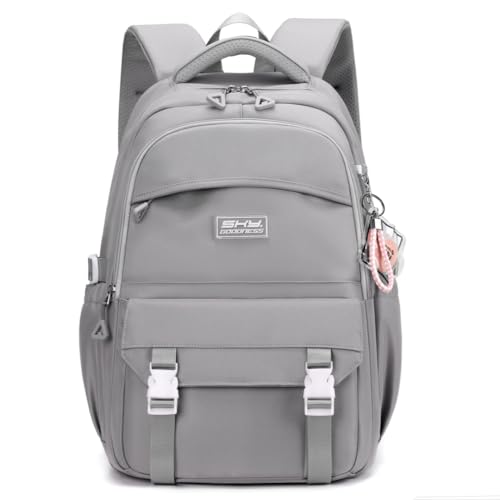Mochila feminina bolsa escolar impermeável bolsa notebook 15,6 polegadas mochilas casual grande nylon (Cinza-46)
