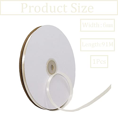6mm Ivory Ribbon for Gift Wrapping,91m Fabric Thick Satin Ribbon White Bow for Gift Wrapping,Ribbons for Balloons,Crafting,Hair,Bouquets,Wedding - Image 2