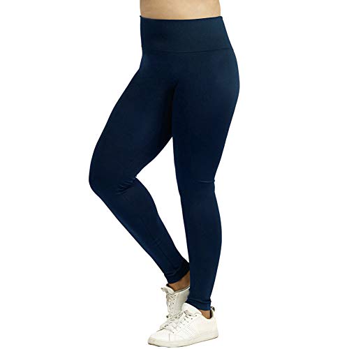 Sofra Women's Extra Wide Band Plus Sized Full Length Leggings-Navy Blue