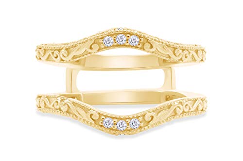 AFFY Jewelry Gifts Filigree Vintage Wedding Ring Guard Enhancer with Sparkling Cubic Zirconia in 14k Gold Over Sterling Silver Gifts for Women's