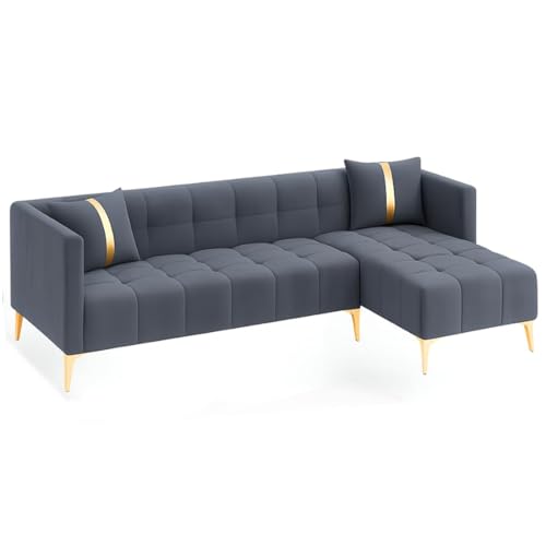 Image of Furny Styling 4 Seater Fabric RHS L Shape Sofa Set (Dark Grey) | Soft Velvet Fabric | Modern Design | Comfortable Seating | Living Room Furniture