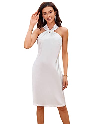 GRACE KARIN Damen Glatter Satin Neckholder Partykleid Hochzeit Wedding...