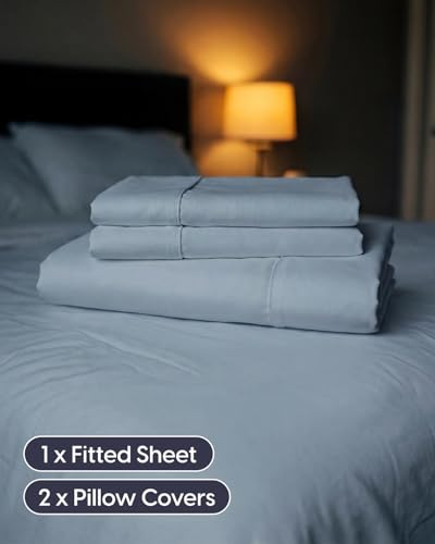 Image of Sleepy Town Queen Size Bed Sheets - 3 Piece - NO Flat Sheet Included - Queen Sheet Set - Soft, Comfy & Cooling - Easy Care - Wrinkle & Fade Free - Brushed Microfiber - Deep Pocket Sheets (Steel Blue)