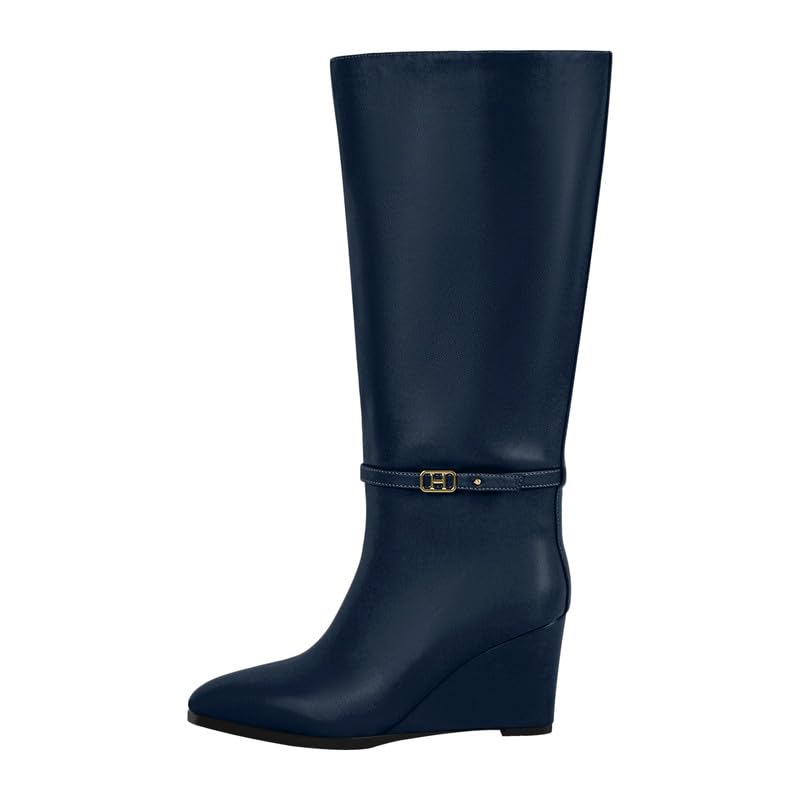 Knee High Boots for Women Pointed Toe Wedge Heel Tall Boot Classic Fashion Pull On Winter Shoes