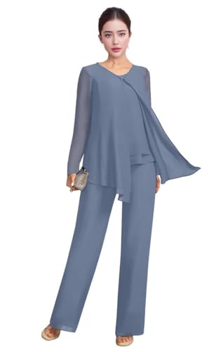 3 Piece Mother of The Bride Pant Suits Chiffon Formal Party Outfit Set Evening Gowns for Women Mother of The Groom Dress