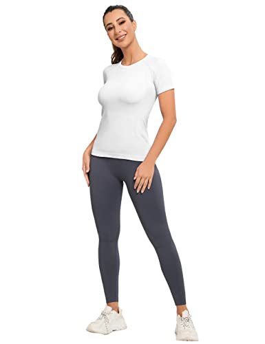 Image of MathCat Seamless Workout Tops for Women, Short Sleeve Compression Athletic Shirts Soft Yoga Gym Tops XS-XL