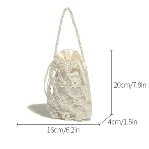 Cute Crossbody Bag Pearl Purse, Fashion Sling Handmade Pearl Beaded y2k Handbags Chic Ladies Hobo Beaded Shoulder Bag (Cream)3