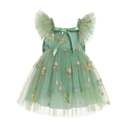 IBTOM CASTLE Flower Girl Ruffe Dress Floral Embroidery Princess Flutter Sleeve Party Dress Bowknot Wedding Bridesmaid