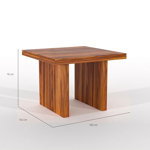 Image of Solid Sheesham Wood 4 Seater Dining Table Set with Cushioned Chairs for Dining Room | Living Room | Home & Office | Hotels Restaurant & Cafe (4 Seater, Honey H)