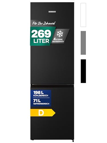 Heinrich´s Kühlgefrierkombination 269 Liter, Kühlvolumen 198L, Gefrierfach 71L,LED Beleuchtung,Kühlschrank Türanschlag wechselbar, leise 39dB,große Tiefkühlboxen, 7 Temperaturstufen, (schwarz-inox)