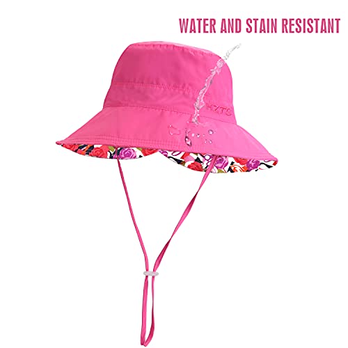 Wide Brim Bucket Sun Hat Uv50+ Protection - Summer Boonie Fishing Beach Hats With Chin Cord And Flower Pattern Design - Packable Outdoor Floppy Cap - Women Men (Youth(22.83''- 23.62''), Rose) #TOP2