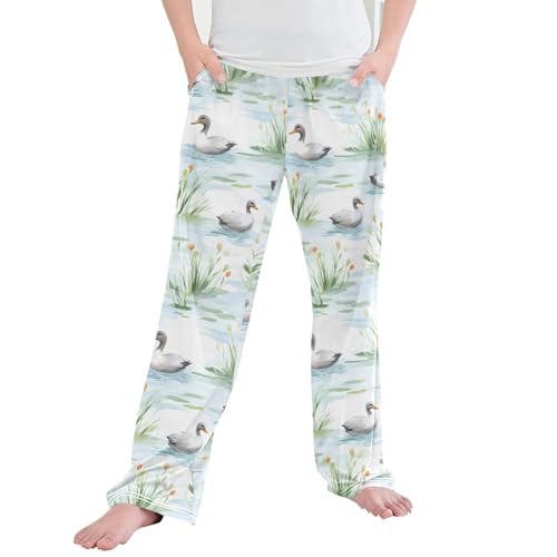 Woodland Duck Long Pajama Pants Elastic Waist PJ Bottoms with Pockets S A111660